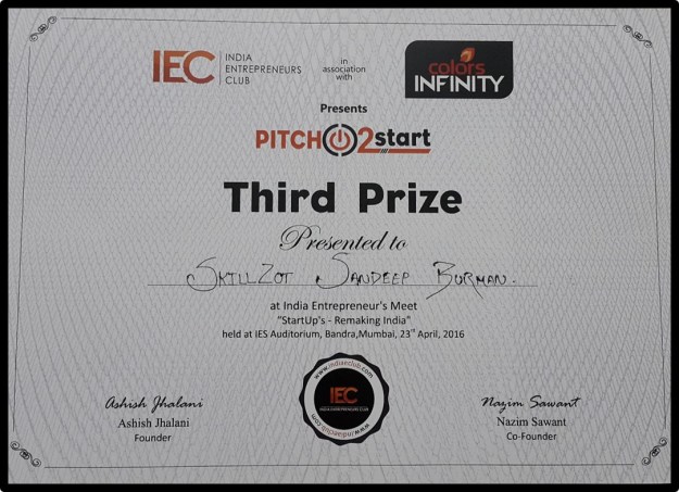 Skillzot Pitch2Start Certificate